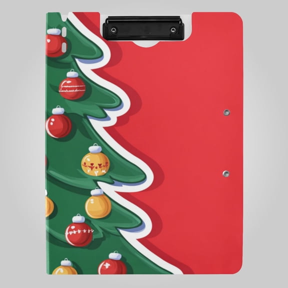 Christmas Tree Pattern with Star Lights Foldable Binder Folder Clipboard with Pen Slot Double Clips A4 Size File Storage