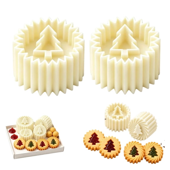 Christmas Tree Patterned Moon Cake Mold Press, Creative French Lace Style, 2-in-1 Cookie Shaper, Easy Release DIY Baking Tool, Detachable Abs Nesting(lxf)