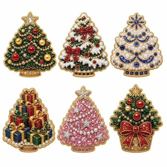 Christmas Tree Pearl Diamond Art Painting Fridge Magnets Kit(6 Pcs) 3.15" | DIY Mosaic Crystal Refrigerator Decorative Magnet Art Sets for Adults, Holiday Craft Kit for Home Decor & Gifting
