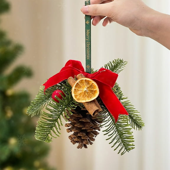 Christmas Tree Pendant Decoration with Pine Cones and Cinnamon, Artificial Christmas Tree Ornament for Holiday Mantel Display, Family Gathering Tabletop Decor, Festive Hanging Arrangement Akmoler