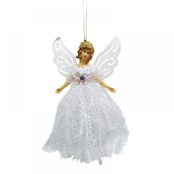 Christmas Tree Pendant Doll, Fabric Angel Christmas Tree Topper, Mini Angel Christmas Tree Pendant, with Feather Wing for Christmas Decorations Xmas Tree Ornament White