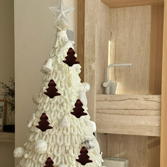 Christmas Tree Pendant, Korean Christmas Decorations, Dark Red Plush Ornaments Diy Material Package, Wine Color Cloth Handmade Holiday Craft Kit