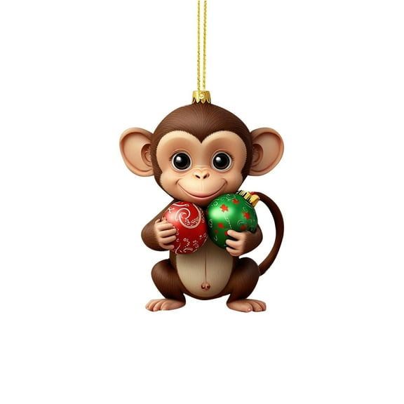 Christmas Tree Pendant - Playful Monkey Figurine for Holiday Décor - Unique Stacking Ornaments - Acrylic Christmas Monkey Keepsake for Seasonal Celebrations