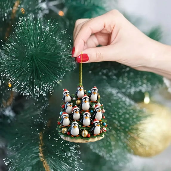 Christmas Tree Penguin 2D Acrylic Hanging Ornament Festive Holiday Decoration for Home and Seasonal Celebration