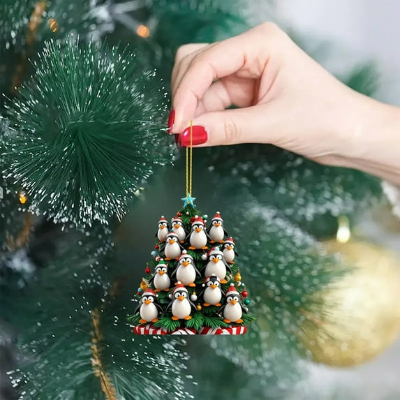 Christmas Tree Penguin 2D Acrylic Hanging Ornament Festive Holiday Decoration for Home and Seasonal Celebration