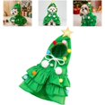 thumbnail image 1 of Christmas Tree Pet Costume, Hooded Dog Xmas Outfit with Golden Star and Colorful Pompoms, Tiered Ruffle Cloak for Small Dogs Holiday Party Photo Prop, Green, L, 1 of 6