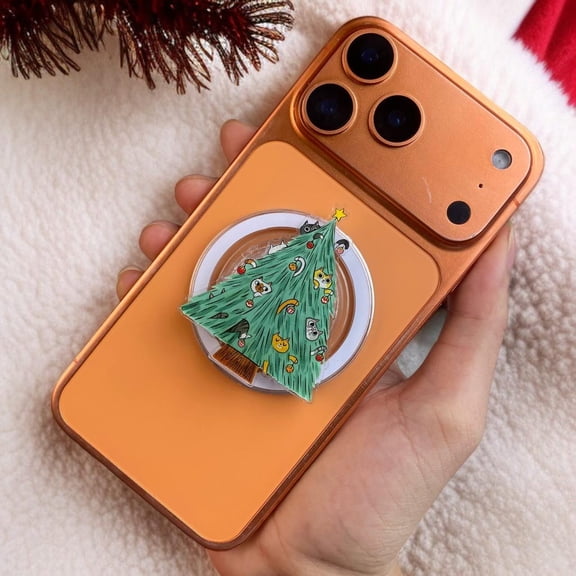 Christmas Tree Phone Grip, Cute Cat Decorated Holiday Tree, MagSafe Phone Holder, xmas Phone Stand, Cute Winter Accessory for Cat Lovers H8