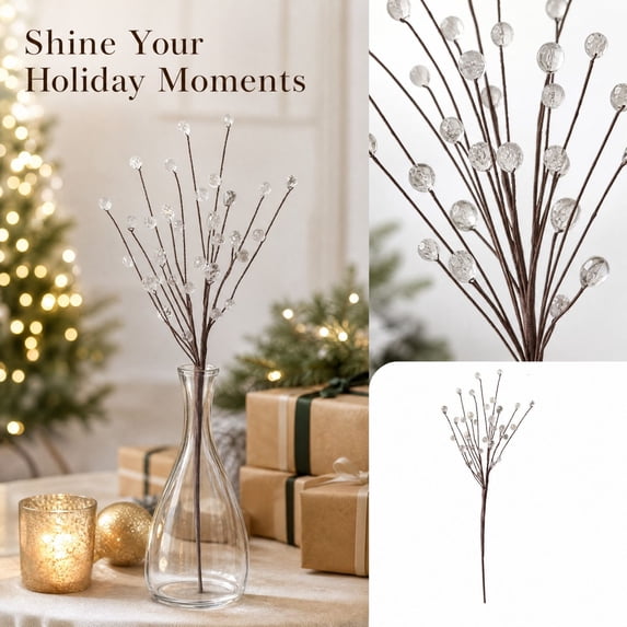 Christmas Tree Picks,11.8 Inch Artificial Clear Crystal Stem,Holy Berry Ornaments for Wreath, Xmas Tree Decor, Holiday Winter Home Wedding Decor, DIY Crafts