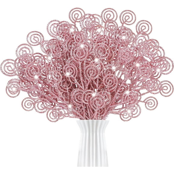 Christmas Tree Picks,Bexikou 20Pcs 11.8" Artificial Flowers Branch Stems Christmas Candy Curly Picks for Christmas Tree Wreath Crafts Fillers Party Home Holiday Arrangement(Pink)