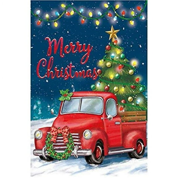 Christmas Tree Pickup Truck House Flag - 28" x 40", Double Sided