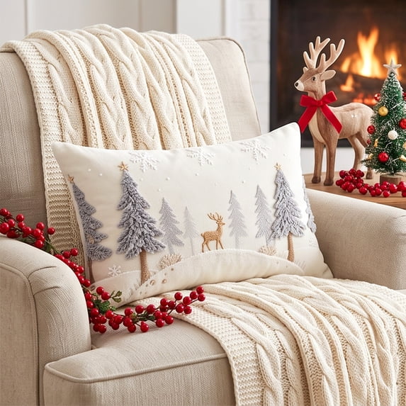 Christmas Tree Pillow Cover 12 x 20 Inch, Xmas Decorations, Soft Plush Faux Fur Holiday Winter Decorative Throw Pillows for Sofa Bedroom Bed Home Décor(B)