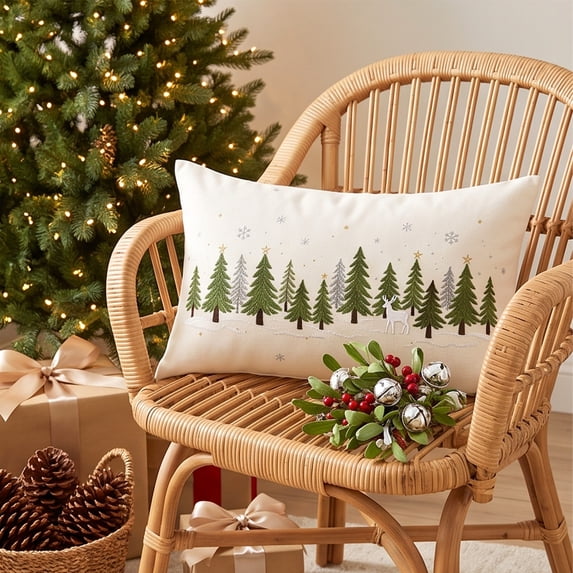 Christmas Tree Pillow Cover 12 x 20 Inch, Xmas Decorations, Soft Plush Faux Fur Holiday Winter Decorative Throw Pillows for Sofa Bedroom Bed Home Décor(D)