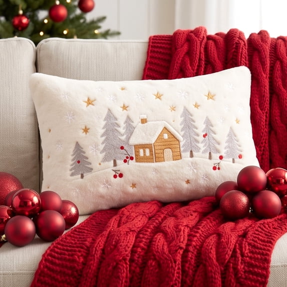 Christmas Tree Pillow Cover 12 x 20 Inch, Xmas Decorations, Soft Plush Faux Fur Holiday Winter Decorative Throw Pillows for Sofa Bedroom Bed Home Décor(E)