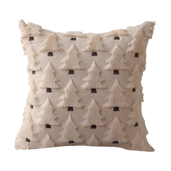 Christmas Tree Pillow Cover 18x18 Inches, Beige Modern Line Art Holiday Throw Cushion Sleeve for Sofa, Couch & Living Room Decor, 1 Pack