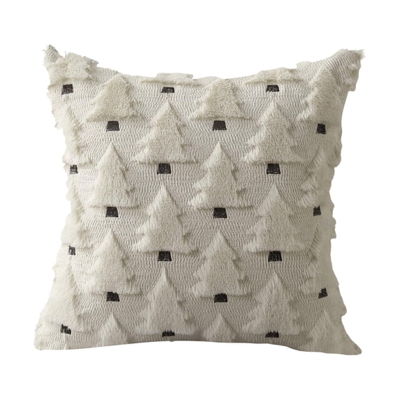 Christmas Tree Pillow Cover 18x18 Inches, White Modern Line Art Holiday Throw Cushion Sleeve for Sofa, Couch & Living Room Decor, 1 Pack