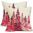 thumbnail image 1 of Christmas Tree Pillow Covers 16x16 Set of 2 Xmas Rustic Nature Themed Hot Pink Forest Decorative Outdoor Pillowcases Winter Gift Holiday Farmhouse Throw Cushion Case Decor for Couch Sofa Bed, 1 of 6