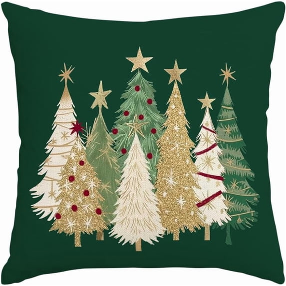 Christmas Tree Pillow Covers 18x18 Inch,Watercolor Xmas Winter Decor Gold Stars Cushion Case Decoration for Home Sofa Couch Holiday (Green, 18" x 18" (Pack of 1))