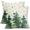 thumbnail image 1 of Christmas Tree Pillow Covers 18x18 Set of 2 Blue Green Watercolor Winter Snowflakes Rustic Nature Forest Print Decorative Outdoor Pillowcases Farmhouse Throw Cushion Case Decor for Couch Sofa Bed, 1 of 6