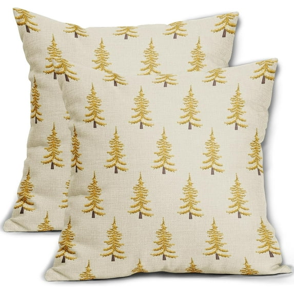 Christmas Tree Pillow Covers 18x18 Set of 2 Red Xmas Rustic Style Winter Print Decorative Outdoor Pillowcases Farmhouse Vintage Holiday Decorations Throw Cushion Case Decor for Couch Sofa Bed
