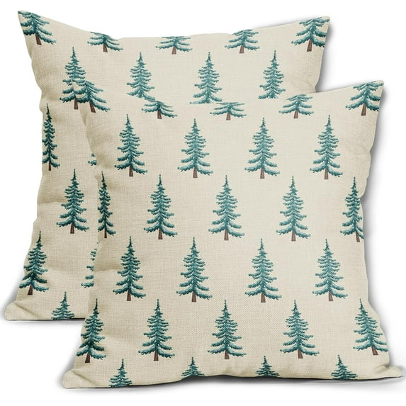 Christmas Tree Pillow Covers 18x18 Set of 2 Red Xmas Rustic Style Winter Print Decorative Outdoor Pillowcases Farmhouse Vintage Holiday Decorations Throw Cushion Case Decor for Couch Sofa Bed
