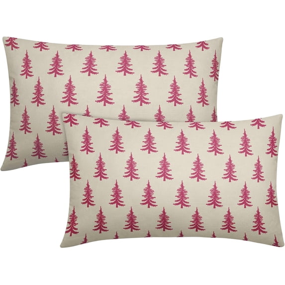 Christmas Tree Pillow Covers 18x18 Set of 2 Red Xmas Rustic Style Winter Print Decorative Outdoor Pillowcases Farmhouse Vintage Holiday Decorations Throw Cushion Case Decor for Couch Sofa Bed