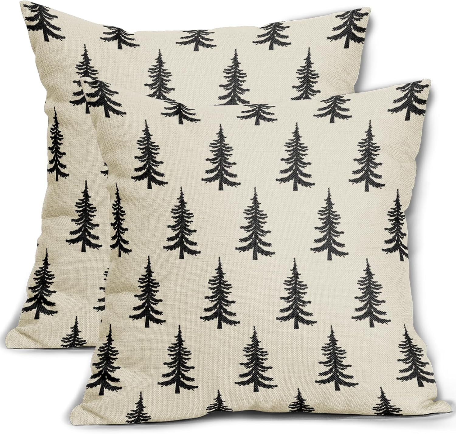 Christmas Tree Pillow Covers 18x18 Set of 2 Red Xmas Rustic Style Winter Print Decorative Outdoor Pillowcases Farmhouse Vintage Holiday Decorations Throw Cushion Case Decor for Couch Sofa Bed