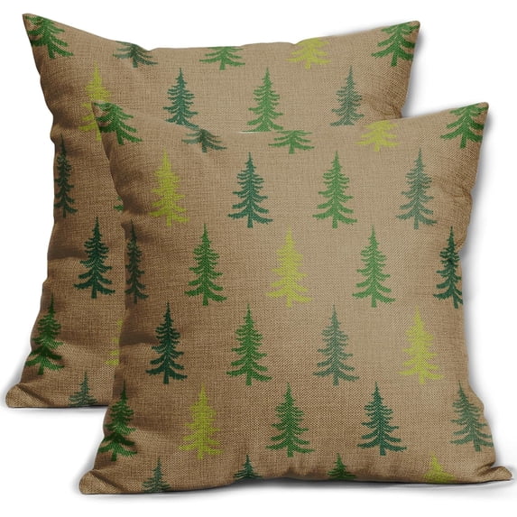Christmas Tree Pillow Covers 18x18 Set of 2 Red Xmas Rustic Style Winter Print Decorative Outdoor Pillowcases Farmhouse Vintage Holiday Decorations Throw Cushion Case Decor for Couch Sofa Bed