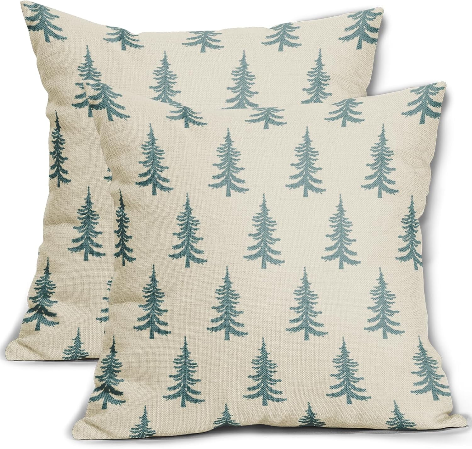 Christmas Tree Pillow Covers 18x18 Set of 2 Red Xmas Rustic Style Winter Print Decorative Outdoor Pillowcases Farmhouse Vintage Holiday Decorations Throw Cushion Case Decor for Couch Sofa Bed