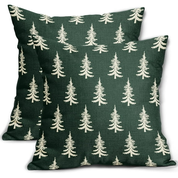 Christmas Tree Pillow Covers 18x18 Set of 2 Red Xmas Rustic Style Winter Print Decorative Outdoor Pillowcases Farmhouse Vintage Holiday Decorations Throw Cushion Case Decor for Couch Sofa Bed