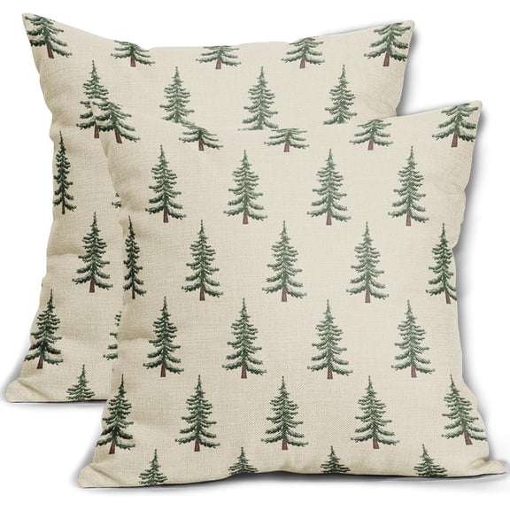Christmas Tree Pillow Covers 18x18 Set of 2 Red Xmas Rustic Style Winter Print Decorative Outdoor Pillowcases Farmhouse Vintage Holiday Decorations Throw Cushion Case Decor for Couch Sofa Bed