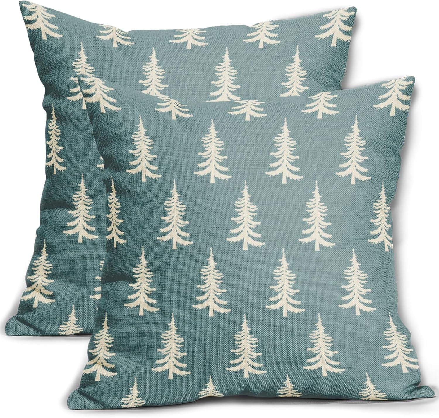 Christmas Tree Pillow Covers 18x18 Set of 2 Red Xmas Rustic Style Winter Print Decorative Outdoor Pillowcases Farmhouse Vintage Holiday Decorations Throw Cushion Case Decor for Couch Sofa Bed
