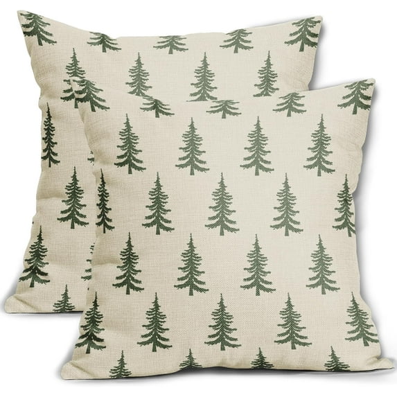 Christmas Tree Pillow Covers 18x18 Set of 2 Red Xmas Rustic Style Winter Print Decorative Outdoor Pillowcases Farmhouse Vintage Holiday Decorations Throw Cushion Case Decor for Couch Sofa Bed