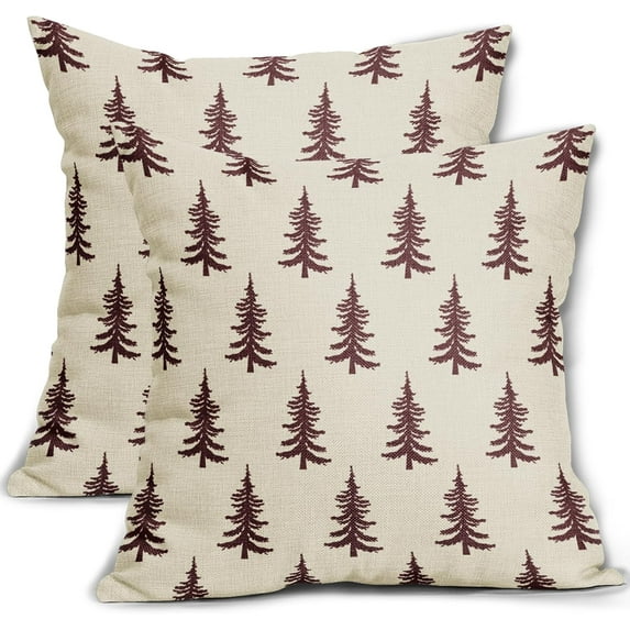 Christmas Tree Pillow Covers 18x18 Set of 2 Red Xmas Rustic Style Winter Print Decorative Outdoor Pillowcases Farmhouse Vintage Holiday Decorations Throw Cushion Case Decor for Couch Sofa Bed