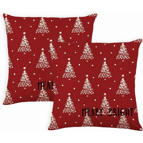 Christmas Tree Pillow Covers 20x20 Inch Set of 2 Xmas Winter Decorative Throw Pillow Cover White Trees Decoration Holiday Farmhouse Pillow Case for Home Sofa Christmas Decor Red