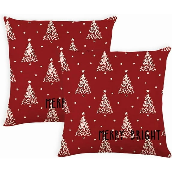 Christmas Tree Pillow Covers 20x20 Inch Set of 2 Xmas Winter Decorative Throw Pillow Cover White Trees Decoration Holiday Farmhouse Pillow Case for Home Sofa Christmas Decor Red