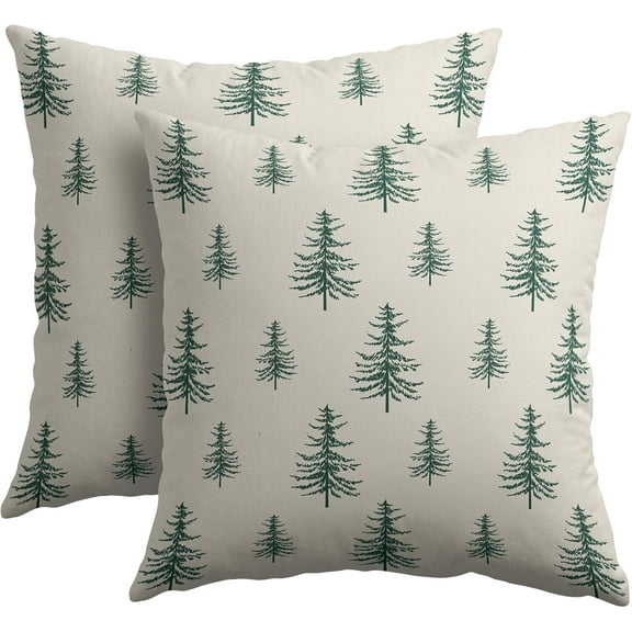 Christmas Tree Pillow Covers 20x20 Set of 2 Green Xmas Vintage Winter Print Decorative Outdoor Linen Zipper Throw Pillows Cases Cushion Cover Rustic Holiday Decoration Farmhouse Sofa Couch Bed Decor