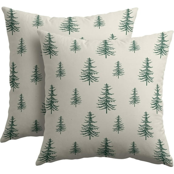 Christmas Tree Pillow Covers 20x20 Set of 2 Green Xmas Vintage Winter Print Decorative Outdoor Linen Zipper Throw Pillows Cases Cushion Cover Rustic Holiday Decoration Farmhouse Sofa Couch Bed Decor