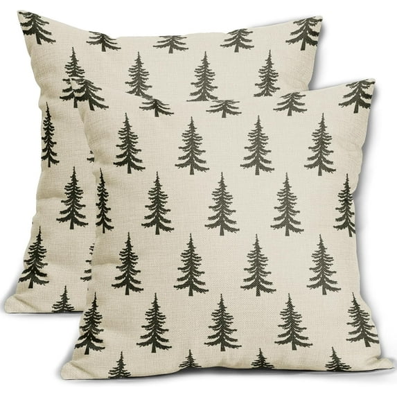 Christmas Tree Pillow Covers 20x20 Set of 2 Olive Gree Xmas Tree Rustic Style Winter Decorative Outdoor Pillowcases Farmhouse Vintage Holiday Decorations Throw Cushion Case Decor for Couch Sofa Bed