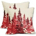 thumbnail image 1 of Christmas Tree Pillow Covers 20x20 Set of 2 Xmas Rustic Nature Themed Red Forest Decorative Outdoor Pillowcases Winter Gift Holiday Farmhouse Throw Cushion Case Decor for Couch Sofa Bed, 1 of 1