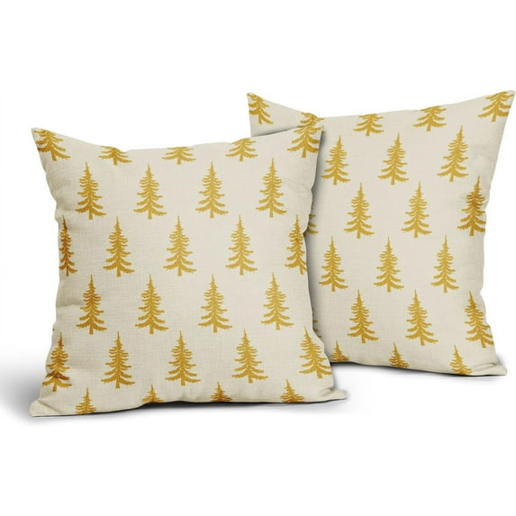 Christmas Tree Pillow Covers 20x20 Set of 2 Yellow Xmas Tree Rustic Style Winter Print Decorative Outdoor Pillowcases Farmhouse Vintage Holiday Decorations Throw Cushion Case Decor for Couch Sofa Bed