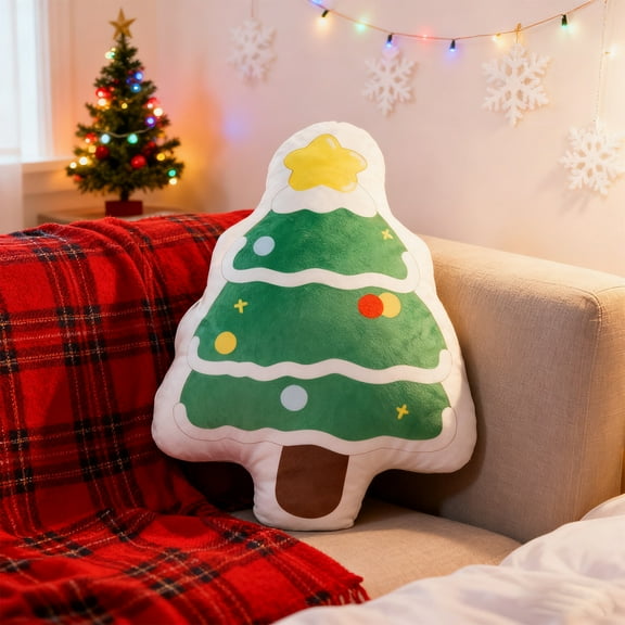 Christmas Tree Pillow Holiday Decor Plush Toy Decorative Accent Colorful Festive Home Decoration Seasonal Living Room Accessory Gift Idea