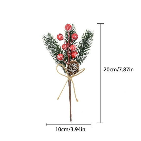 Christmas Tree Pine Needle and Red Fruit Decoration 20Pcs, Artificial Christmas Needle Pick with Golden Berries and Pinecone Rustic Bow Decorative Spray for Wreath Garland Centerpiece Tree Decor