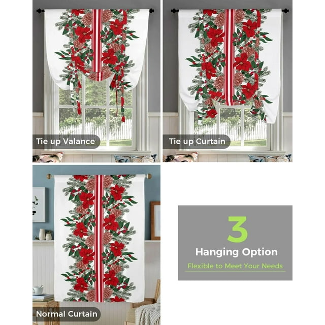 Christmas Tree Pine Needles Candy Bow Window Curtain Tie Up Curtains