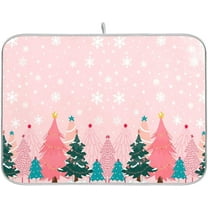 Christmas Tree Pink Dish Drying Mat for Kitchen Countertop 16x18 Winter Snowflake White Xmas Small Drying Mat Reusable Quick Dry Dish Sink Mats Easy Clean Decorative Essentials