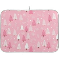 Christmas Tree Pink Dish Drying Mat for Kitchen Winter Snowflake Xmas Microfiber Drying Mats Absorbent Reversible Dish Pad Medium Dish Draining Mat 16x18 inch