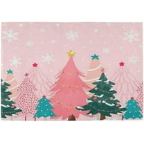 Christmas Tree Pink Placemats Set of 6 Winter Snowflake New Year Table Mats Set Burlap Kitchen Dining Room Mat Wipeable Washable Fast Dry Indoor Xmas Holiday Decoration Placemat 12" x 18"