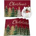 thumbnail image 1 of Christmas Tree Placemats Set of 6, Golden Pine Tree Placemat for Dining Table Decorations, Cotton Linen Snowflake Place Mats, Red Table Mats for Kitchen Dinner Xmas Winter Holiday Party Decor, 1 of 6