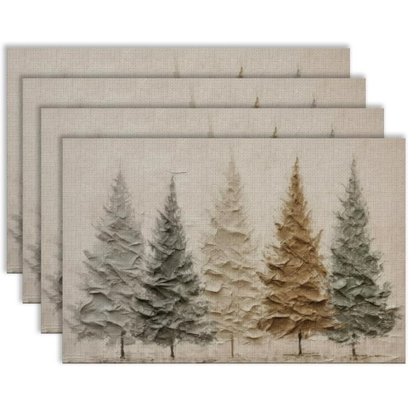 Christmas Tree Placemats, Winter Placemats, Rustic Christmas Xmas Table Mats Washable Placemat for Kitchen Dining Room Winter Holiday Party Decoration 12x18 Inch