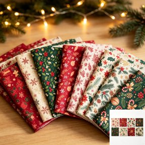 Christmas Tree Plaid Fabric Bundle, 8Pcs Pre Cut Cotton Fabric Squares for Patchwork Quilting and Hand Sewing Projects (Fabric B)