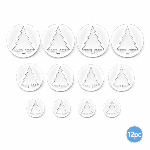 Christmas Tree Plastic Cookie Cutter Set, 12-Piece White Faux Cookie Molds for Holiday Baking, Dessert Decorating and Food Shaping, Easy Clean Baking Tools